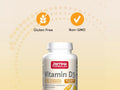 Jarrow Formulas Vitamin D3 2500 IU Vitamin D Supplement – 100 Softgels bottle angled view with softgels