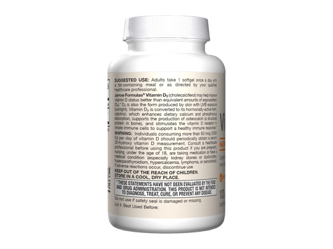 Jarrow Formulas Vitamin D3 5000 IU Vitamin D Supplement – 100 Softgels How to Use directions label