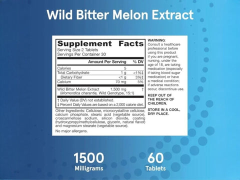Jarrow Formulas Wild Bitter Melon Extract 1500 mg Botanical Supplement – 60 Tablets Supplement Facts panel