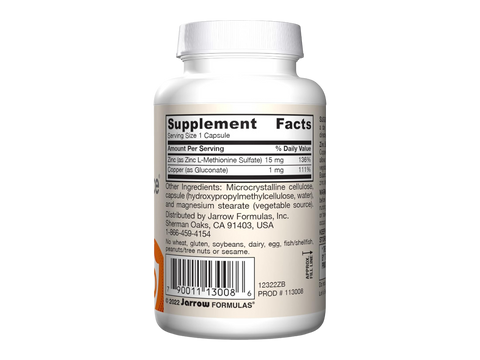 Jarrow Formulas Zinc Balance 15 mg Mineral Supplement – 100 Veggie Capsules Supplement Facts panel