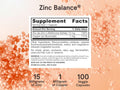 Jarrow Formulas Zinc Balance 15 mg Mineral Supplement – 100 Veggie Capsules Supplement Facts panel