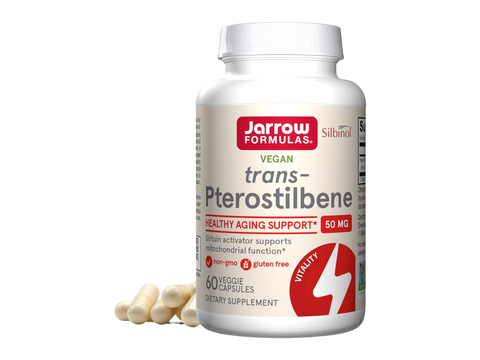 Jarrow Formulas trans-Pterostilbene 50 mg Antioxidant Polyphenol Supplement – 60 Veggie Capsules bottle front view