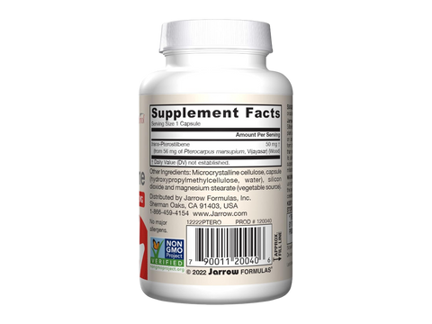 Jarrow Formulas trans-Pterostilbene 50 mg Antioxidant Polyphenol Supplement – 60 Veggie Capsules product barcode on bottle
