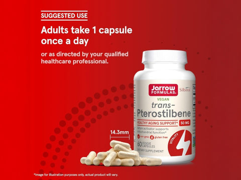 Jarrow Formulas trans-Pterostilbene 50 mg Antioxidant Polyphenol Supplement – 60 Veggie Capsules How to Use directions label