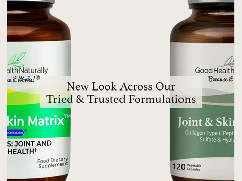 Good Health Naturally Joint & Skin Matrix capsule bottle 120 capsules. Old & new packaging