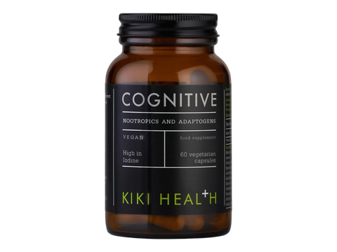 Brown supplement bottle labeled 'Cognitive' by Kiki Health on a white background