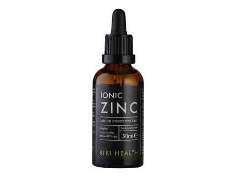 Bottle of Kiki Health Ionic Zinc Liquid Concentrate on a white background
