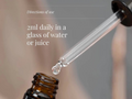 Dropper with liquid being added to a bottle, with text on directions of use.