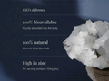 Mineral crystal with text about KKT's product benefits on a dark background