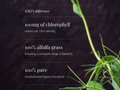 Text about chlorophyll and alfalfa grass with a blurred plant background