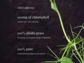 Text about chlorophyll and alfalfa grass with a blurred plant background
