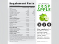 Supplement label for 'Pre-Workout Crisp Apple' with ingredient list and branding icons.