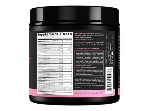 Supplement container with a label showing supplement facts and instructions on a white background