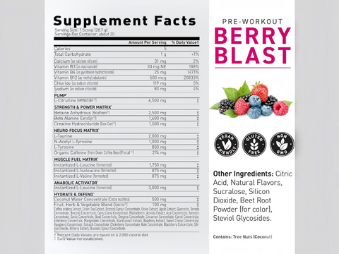 Kaged Pre Workout Supplement Powder - Berry Blast with Creatine & BCAAs - 570g