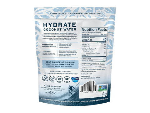 Laird Superfood Hydrate coconut water powder Original barcode 227g on white background