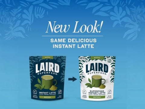 Laird Superfood Matcha Instant Latte Drink Mix – 227g. Old & new packaging.
