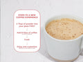 How to Use: Laird Superfood sweet and creamy coffee creamer mixing instructions 227g on white background