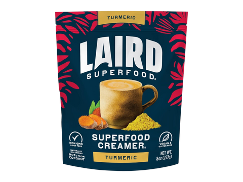 Laird Superfood turmeric non-dairy coffee creamer front pack 227g on white background