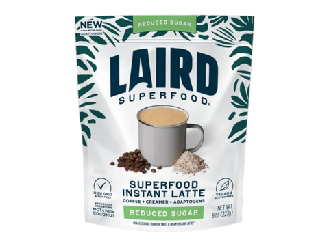 Laird Superfood reduced sugar instant latte 227g non-dairy coffee mix front pouch on white background