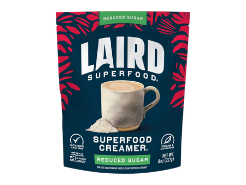 Laird Superfood reduced sugar non-dairy coffee creamer front pack 227g on white background