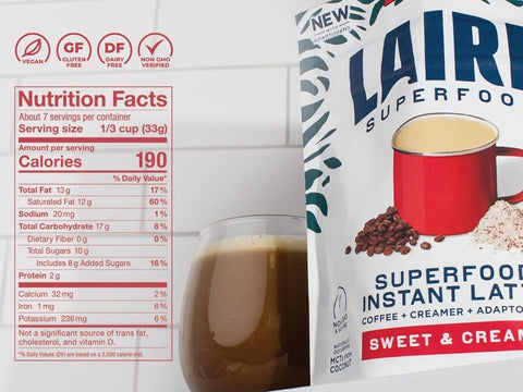 Laird Superfood non-dairy instant latte ingredients label 227g