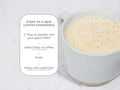 How to Use: Laird Superfood non-dairy creamer with mushrooms mixing instructions 227g on white background