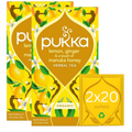 Pukka Organic Lemon Ginger Manuka Honey Herbal Tea box, 40 sachets, 34g.