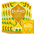 Pukka Organic Lemon Ginger Manuka Honey Herbal Tea box, 120 sachets, 34g.