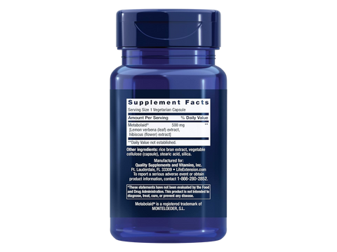 Life Extension supplement facts label for botanical metabolic support blend.