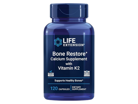 Life Extension Bone Maintain with Vitamin K2 dietary supplement bottle, 120 capsules.