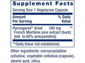 Life Extension Pine Bark Extract supplement facts and ingredients list.