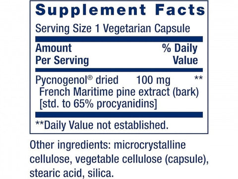 Life Extension Pine Bark Extract supplement facts and ingredients list.