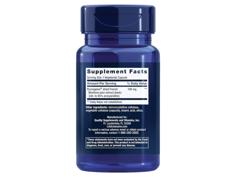 Life Extension Pine Bark Extract supplement facts and ingredients list.