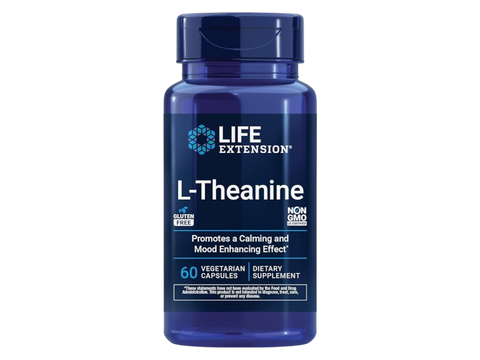 Supplement facts, ingredients, and disclaimer for Life Extension L-Theanine.