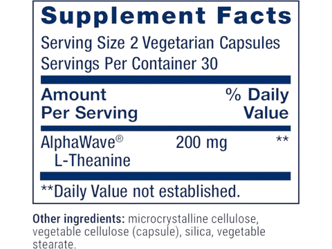 Supplement facts, ingredients, and disclaimer for Life Extension L-Theanine.