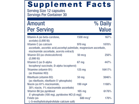Supplement Facts panel of Life Extension Mix showing full ingredients list and serving size.