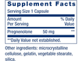 Supplement facts label for Life Extension Pregnenolone showing 50mg dosage.