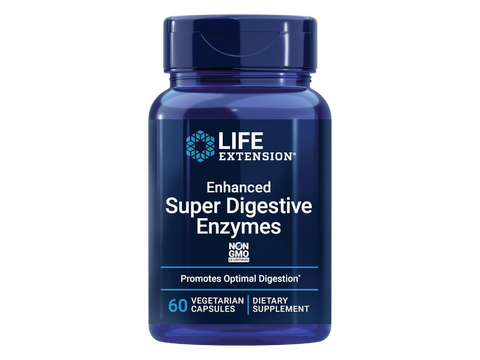 Life Extension Enhanced Super Digestive Enzymes bottle, 60 vegetarian capsules.