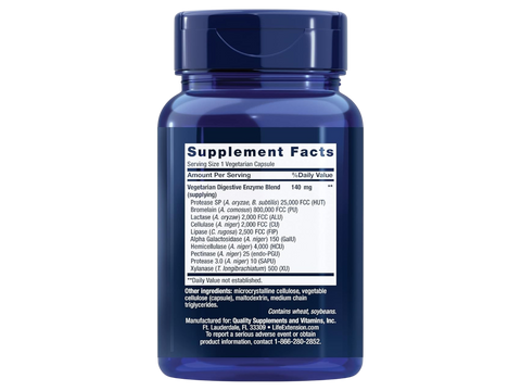 Life Extension Digestive Enzymes supplement facts label with ingredient list.