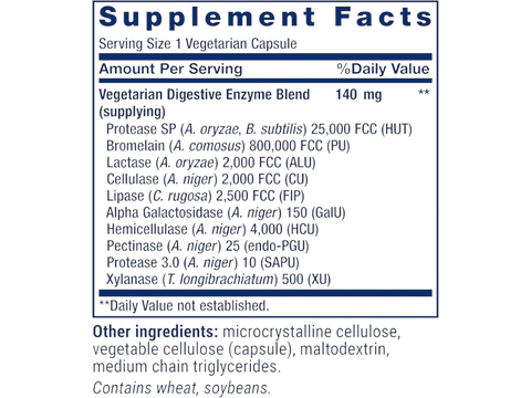 Life Extension Digestive Enzymes supplement facts label with ingredient list.