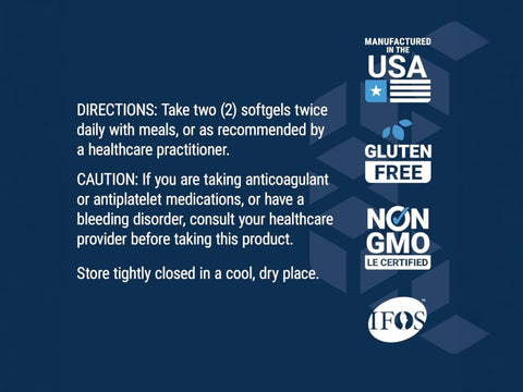 Back label of Super Omega-3 supplement dosage showing ingredients, supplement facts, 