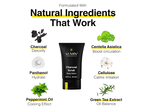 Lumin Charcoal Face Scrub for Men - Exfoliating Cleanser - 30mL
