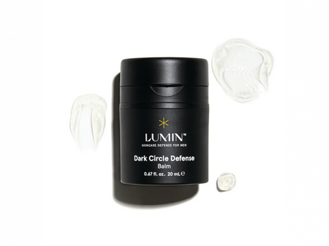 Lumin Hydrating Eye Balm cream for Men, 20mL bottle, on white background.
