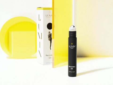 Lumin Recovery Oil Hydration Stick & box, 8mL, on white background.