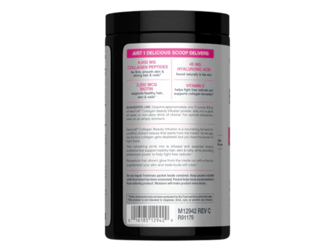 NeoCell Beauty Infusion Collagen Drink Mix Cranberry Cocktail 258g back label showing barcode
