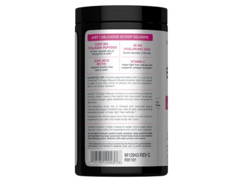 NeoCell Beauty Infusion Collagen Drink Mix Tangerine Twist 252g back label showing barcode