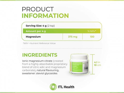Ingredient and dosage information for MAG365 Lemon powder.
