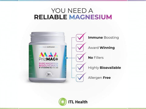 MAG365 PrizMAG Magnesium Bisglycinate with K2 & D3 - 90 Capsules