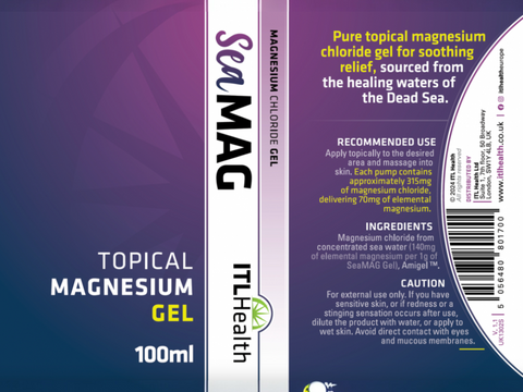 Ingredients, barcode and directions for MAG365 SeaMAG Gel.