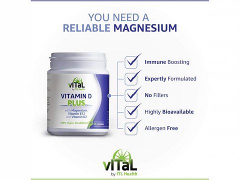 MAG365 Vitamin D Plus Capsules - with Magnesium, B12, K2 - 60 Count